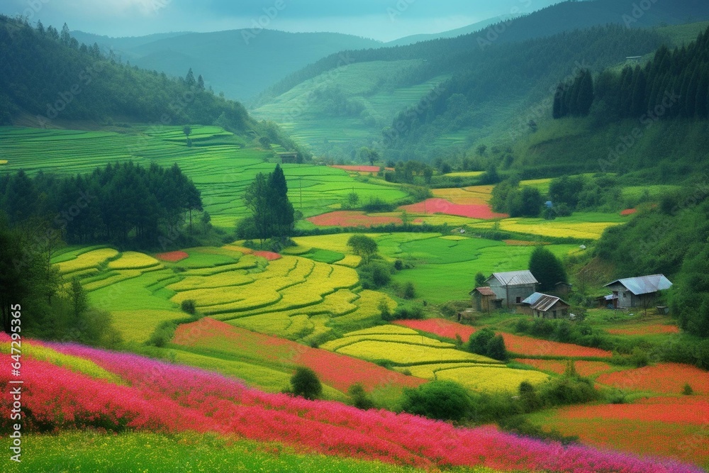 Fototapeta premium vibrant countryside. Generative AI