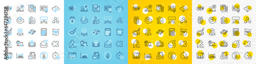 Vector icons set of Chemistry lab, Work home and Education idea line icons pack for web with Diploma, Open mail, Calculator outline icon. Approved, Puzzle, Chemistry molecule pictogram. Vector