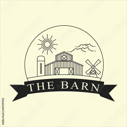 wooden barn or farmhouse line art icon graphic design vector logo illustration template