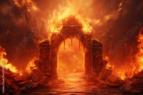 Gate to hell, the passage to the realm of the dead. Everything is on fire, hellfire, generative ai 