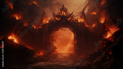 Gate to hell, the passage to the realm of the dead. Everything is on fire, hellfire, generative ai 