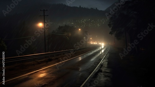 Navigating a Rainy Night. A Journey Along the Wet Road