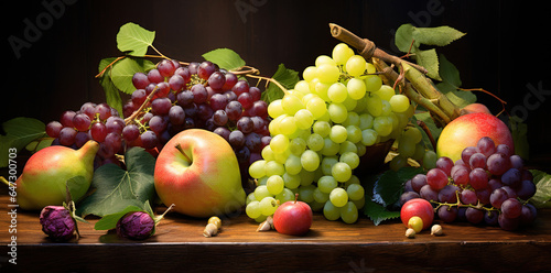 Healthy food, seasonal organic fruit, harvest is on table, generative ai 