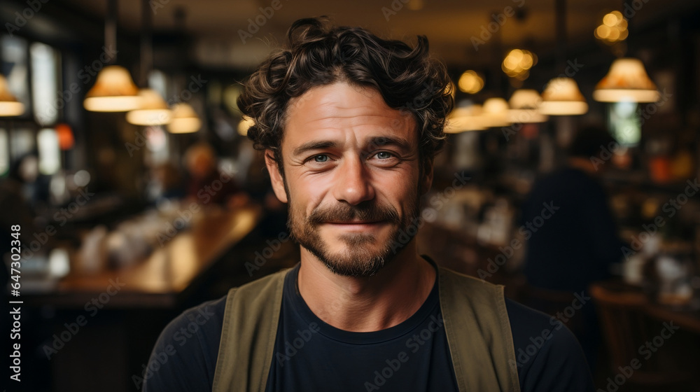 Fototapeta premium close-up portrait of a hispanic waiter in cafe