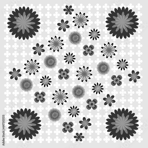 Vector abstract monochrome pattern in the form of flowers on a gray background © Vera