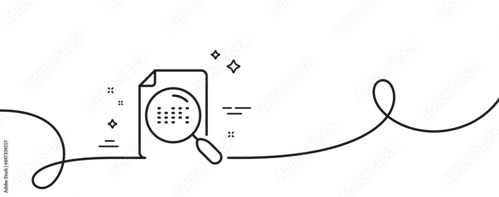 Search file line icon. Continuous one line with curl. Find document sign. Magnify glass. Search file single outline ribbon. Loop curve pattern. Vector Search file line icon. Continuous one line with curl. Find document sign. Magnify glass. Search file single outline ribbon. Loop curve pattern. Vector