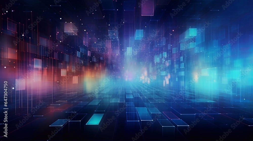 Big data technology and data science. visualization working data center filled with rack servers and supercomputers with high projection visualization of the Internet. Abstract background Data flow co Big data technology and data science. visualization working data center filled with rack servers and supercomputers with high projection visualization of the Internet. Abstract background Data flow co