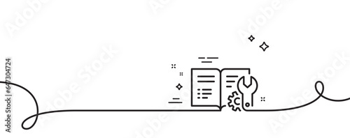 Engineering documentation line icon. Continuous one line with curl. Technical instruction sign. Engineering documentation single outline ribbon. Loop curve pattern. Vector