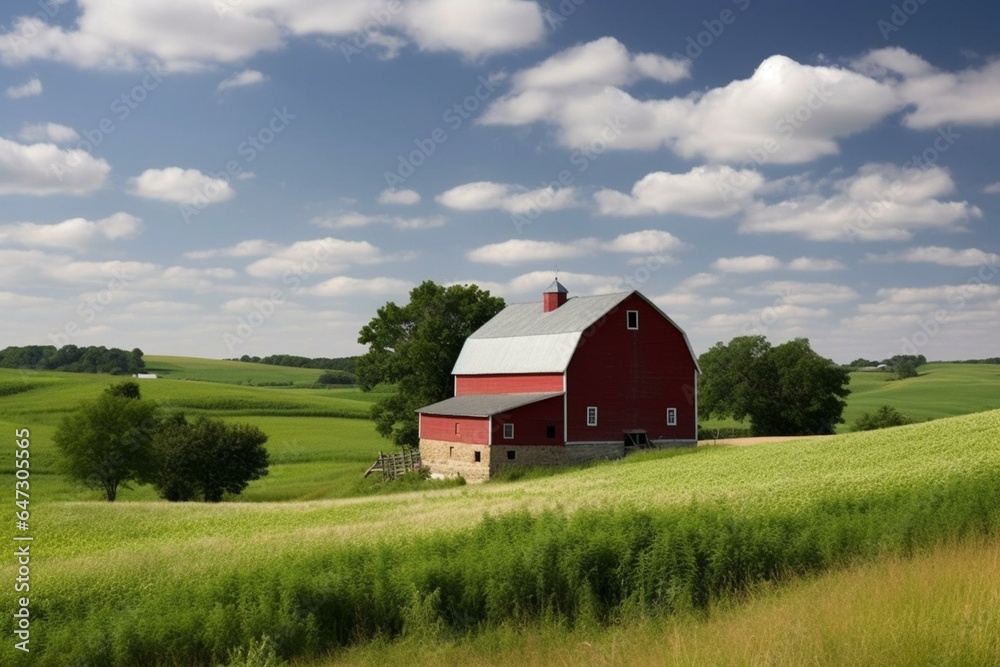 Iowa's countryside during the peak of summer. Generative AI