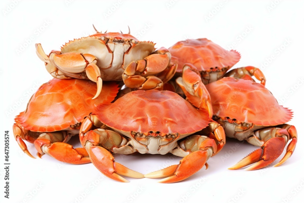Boiled and steamed crabs on white background, isolated seafood. PNG file. Generative AI