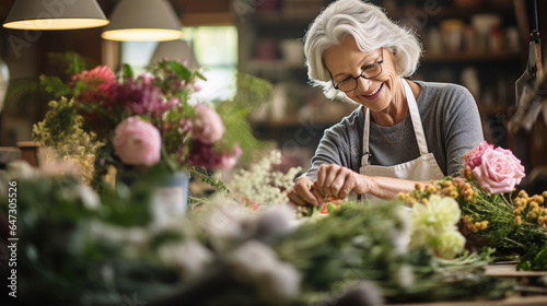 Mature woman working in a flower store © MP Studio