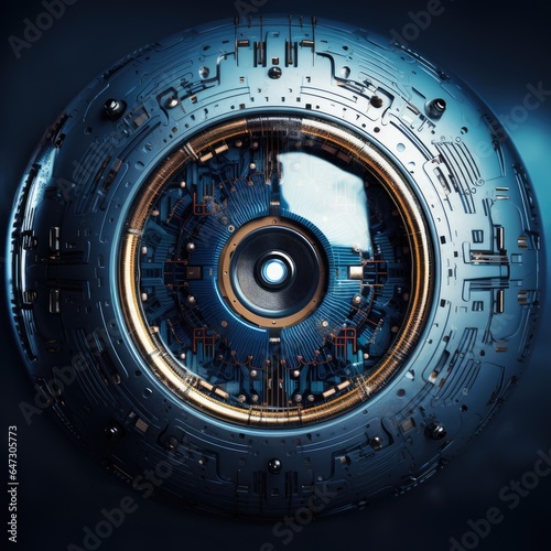 Futuristic digital technology eye in dark blue tone  concept of cyber security