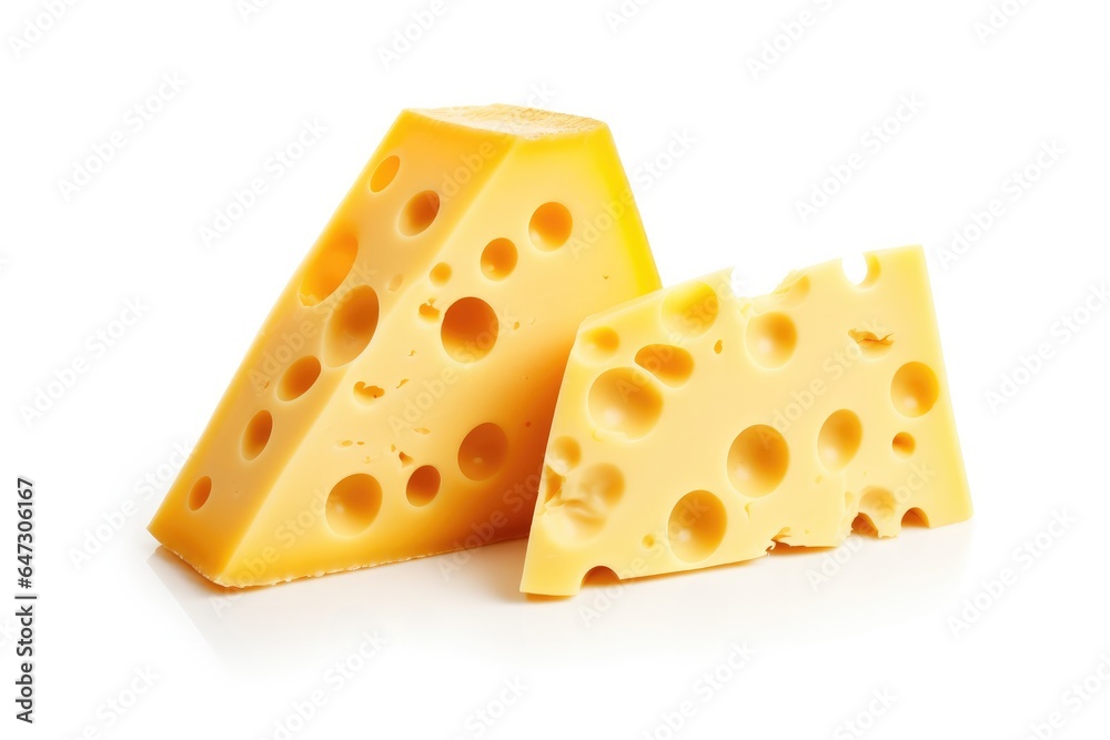 Yellow pieces of cheese isolated on a white background Yellow pieces of cheese isolated on a white background