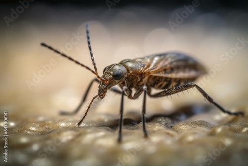 a detailed view of an insect on a plain surface. Generative AI
