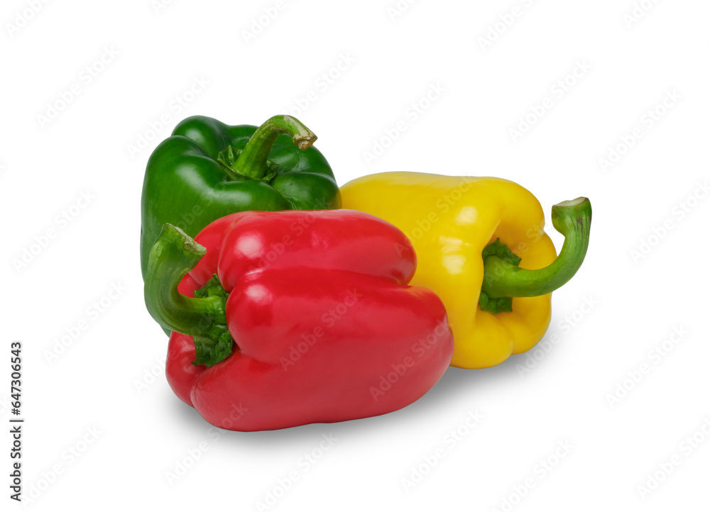 Fresh vegetables Three sweet Red, Yellow, Green Peppers isolated on white background,with clipping path.