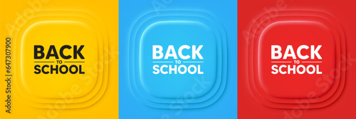 Back to school tag. Neumorphic offer banners. Education offer. End of vacation slogan. Back to school podium background. Product infographics. Vector