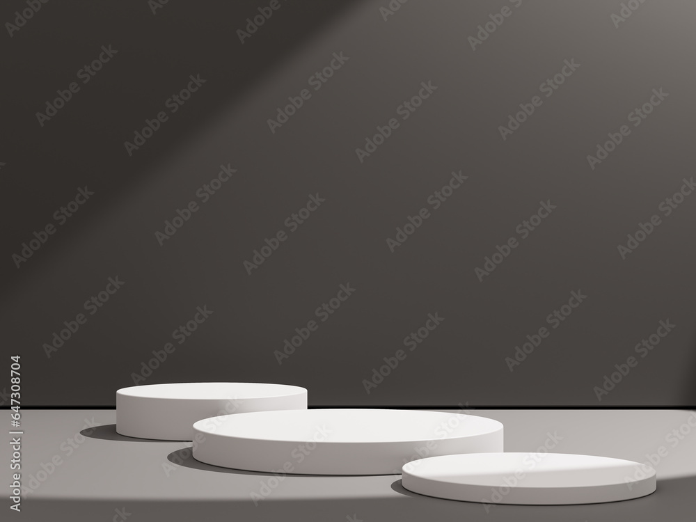 Simple blank luxury black gradient background with product display platform. Empty studio with white podium pedestal on a black backdrop. Simple blank luxury black gradient background with product display platform. Empty studio with white podium pedestal on a black backdrop.