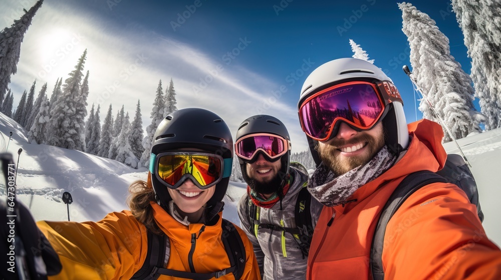 A cheerful group of snowboarders in the mountains, skiing on the slopes of the mountains. Generation AI A cheerful group of snowboarders in the mountains, skiing on the slopes of the mountains. Generation AI