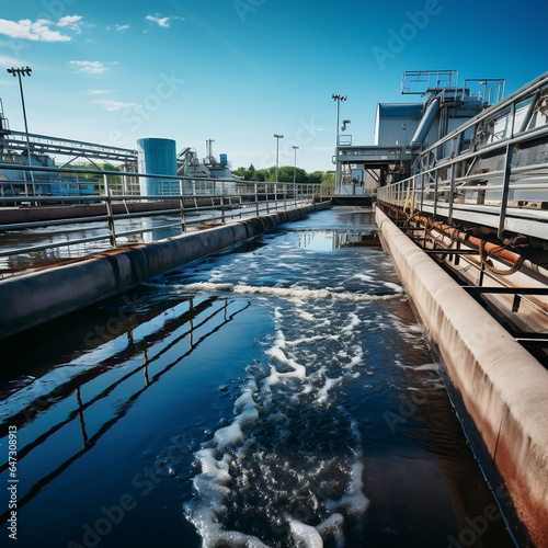 Industrial wastewater treatment plant purifying water before it is discharged new