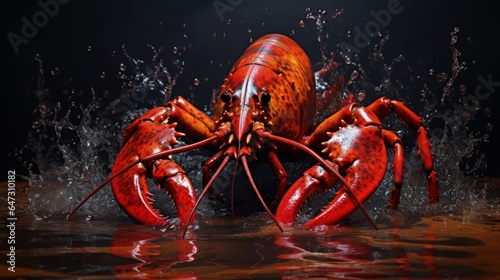 Photo of a vibrant red lobster splashing in the water © Artur