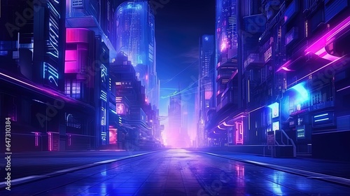 Panorama of the night neon city. Generation AI