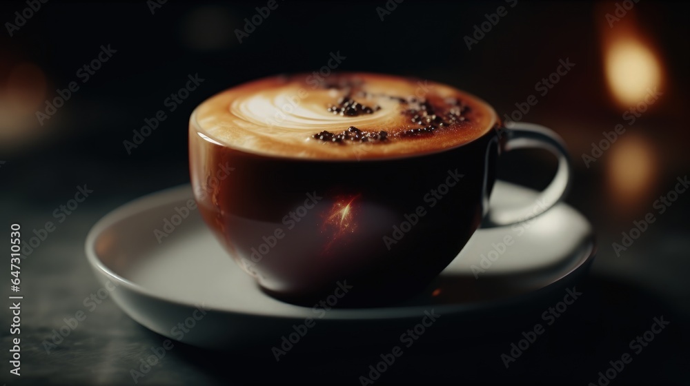 Photo of a delicious cappuccino served on a saucer, ready to be enjoyed Photo of a delicious cappuccino served on a saucer, ready to be enjoyed