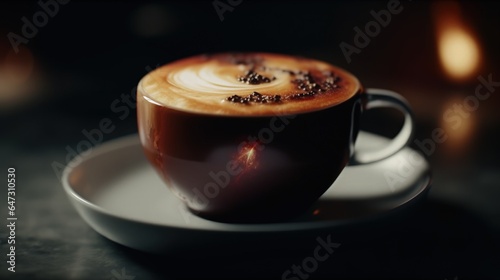Photo of a delicious cappuccino served on a saucer  ready to be enjoyed
