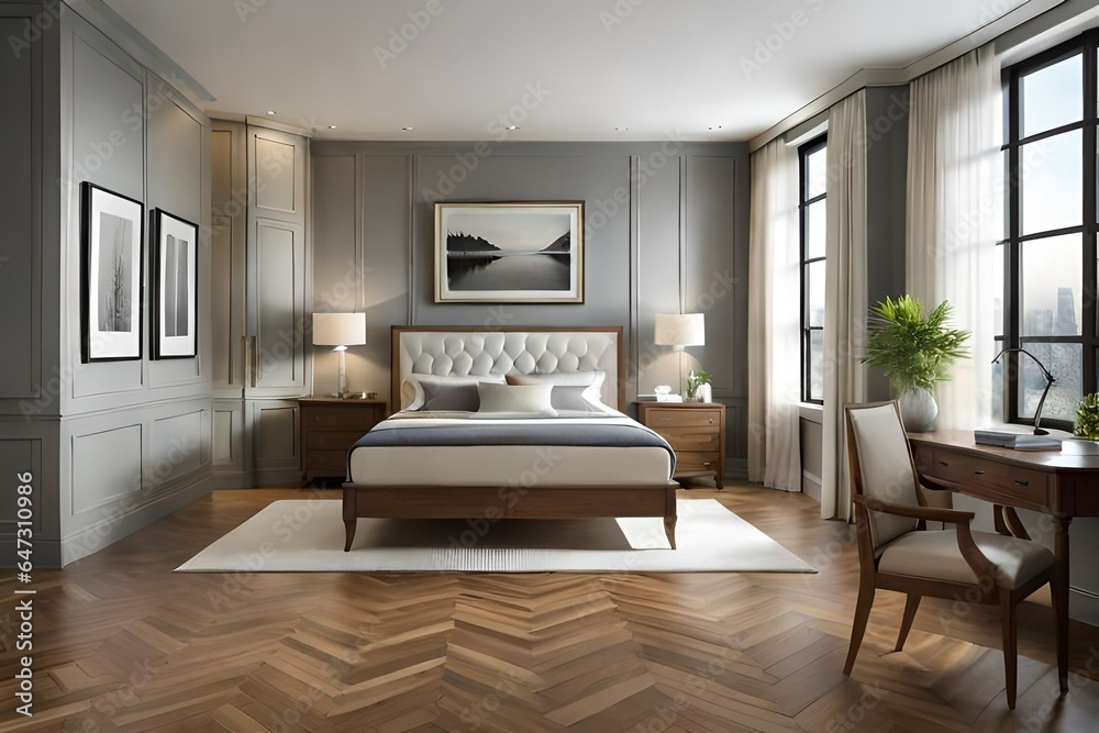 a bedroom with wooden furniture Generated Ai a bedroom with wooden furniture Generated Ai