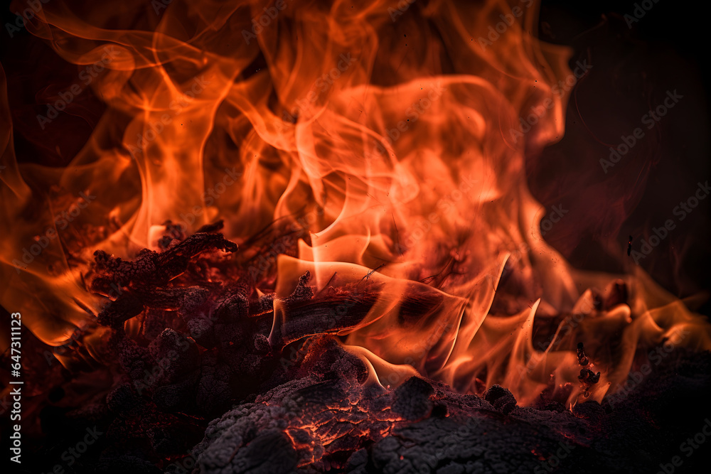 Fire with sparks and firewood on a black background Fire with sparks and firewood on a black background