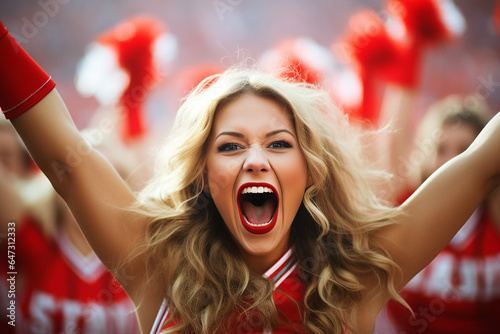 Girls from the cheerleading team emotionally support the team and entertain the audience of fans generative AI concept © Tetiana