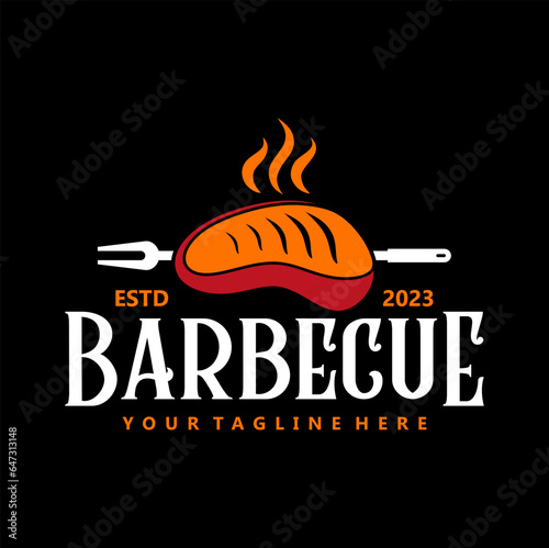 grill barbecue logo vintage. retro grilled barbecue food vector illustration 