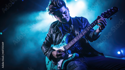 Male musician playing guitar at a rock concert