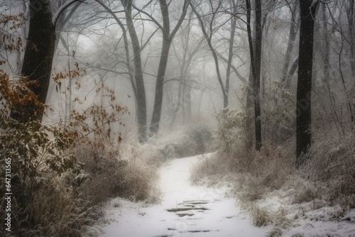 Scenic wintry path leading to a joyful destination. Generative AI