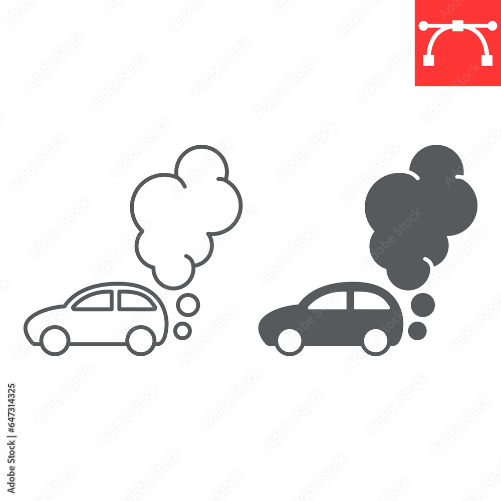 Car pollution line and glyph icon, climate change and ecology, Car ...