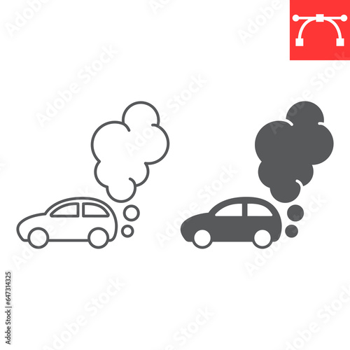 Fototapeta Naklejka Na Ścianę i Meble -  Car pollution line and glyph icon, climate change and ecology, Car emitting exhaust fumes vector icon, vector graphics, editable stroke outline sign, eps 10.