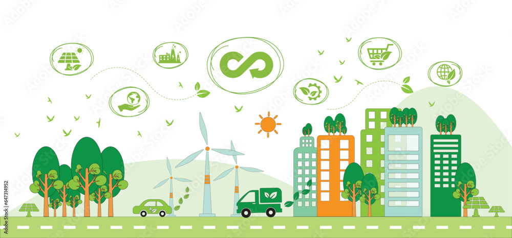 circular economy icon. The concept of eternity, endless and unlimited, circular economy for future growth of business and environment sustainable with flat design infographic, vector illustrator. circular economy icon. The concept of eternity, endless and unlimited, circular economy for future growth of business and environment sustainable with flat design infographic, vector illustrator.
