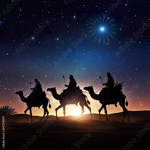 Christmas silhouette of the wise men with camels