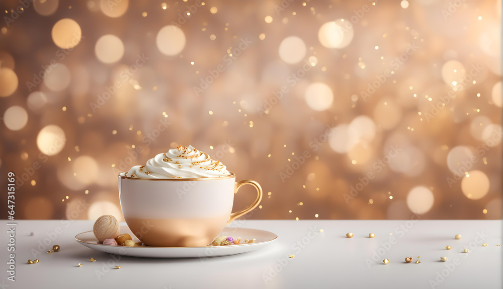 Fototapeta premium Elegant golden cup of cappuccino