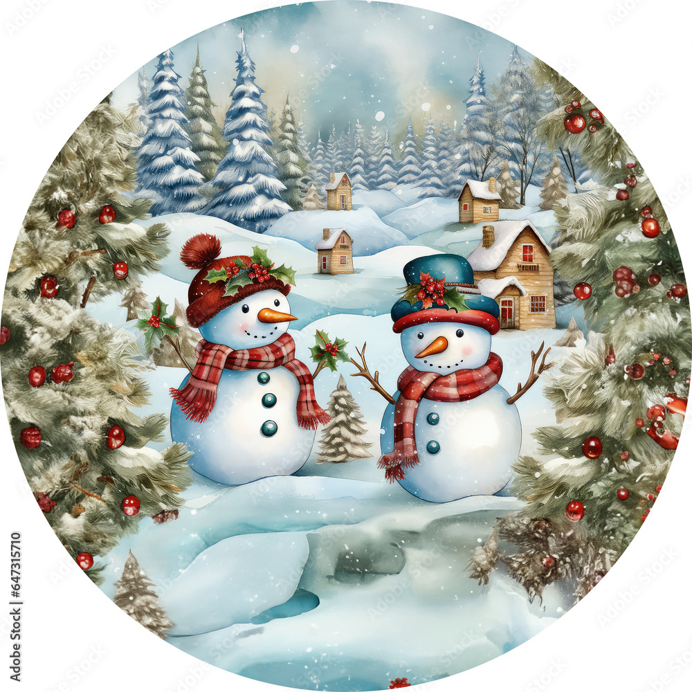 Obraz premium Christmas ornament with Snowman Christmas decor transparent background illustration