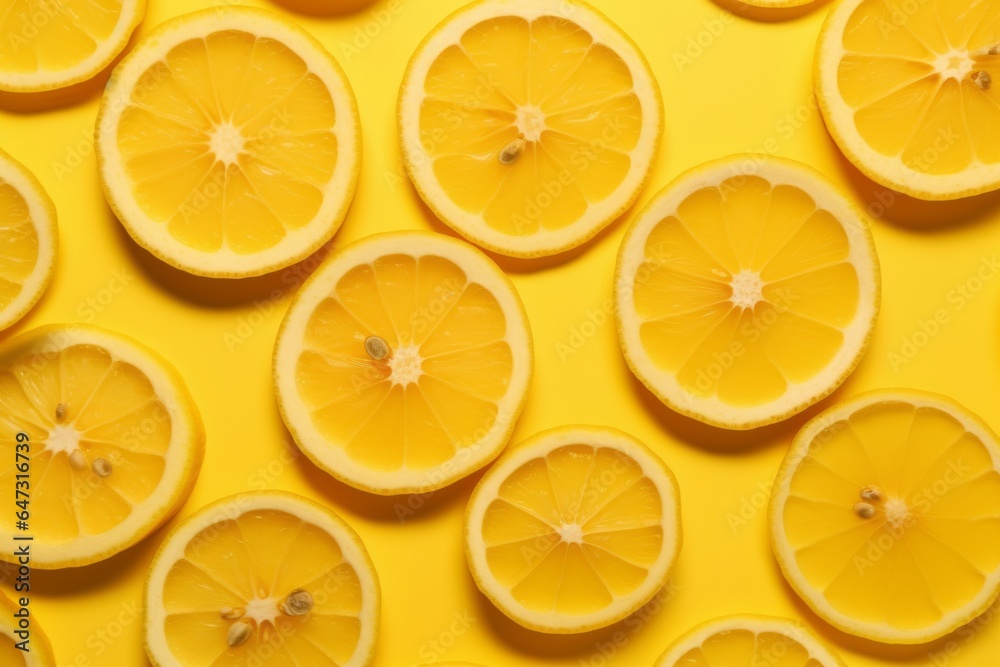 Lemon slice on yellow background. Generative AI Lemon slice on yellow background. Generative AI
