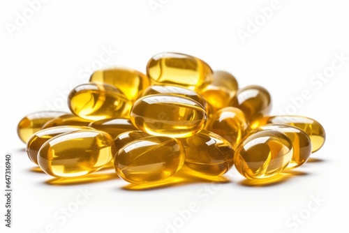Omega 3 fish oil capsules on a white background. Generative AI photo