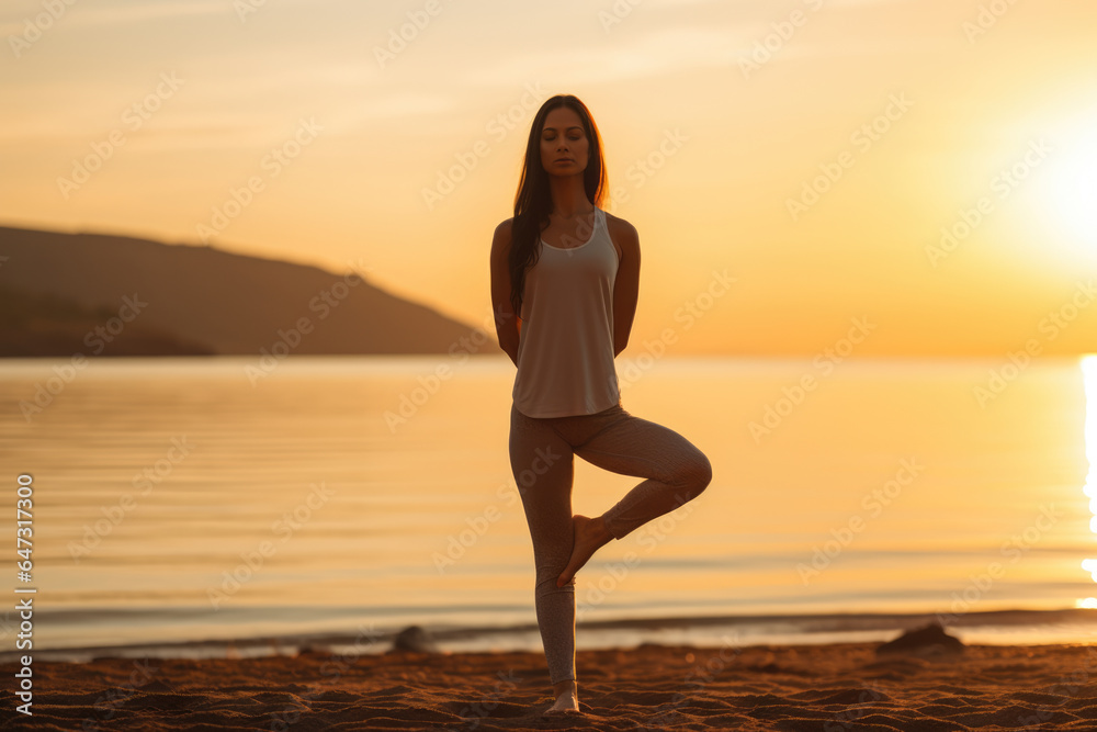 yoga on the beach at sunset