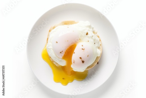 Poached egg isolated on white background, top view. Generative AI