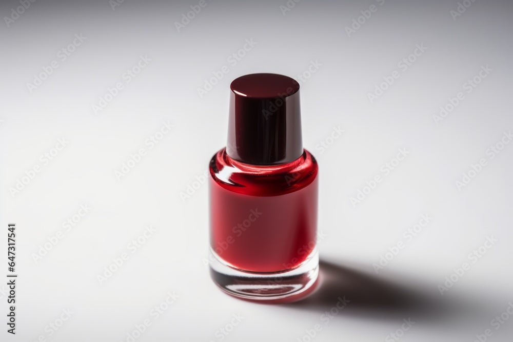 Red nail polish bottle on white background. Generative AI Red nail polish bottle on white background. Generative AI