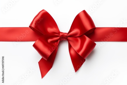 Red ribbon bow on white background. Generative AI