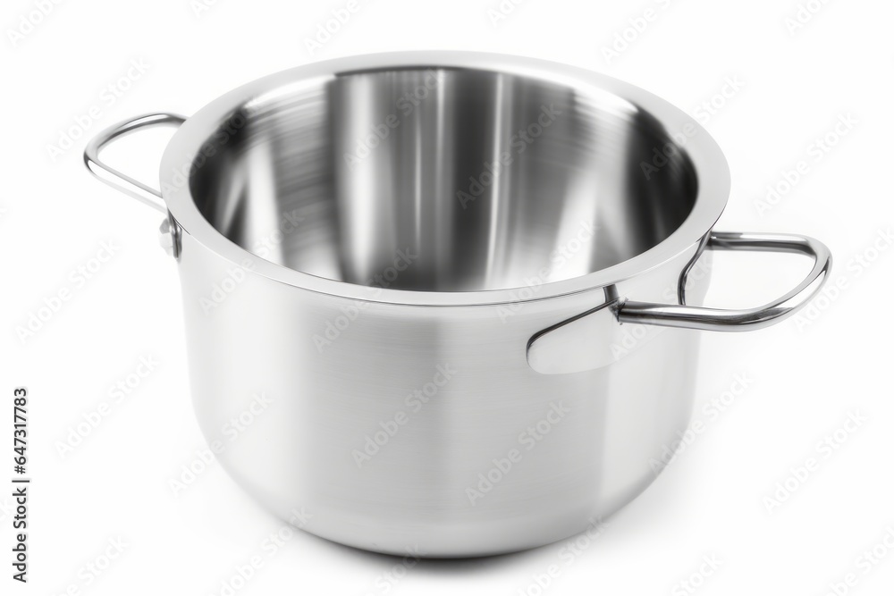 Stainless steel pot isolated on white background. Generative AI Stainless steel pot isolated on white background. Generative AI