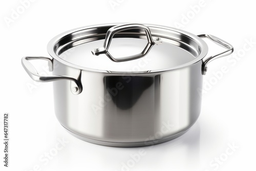 Stainless steel pot isolated on white background. Generative AI