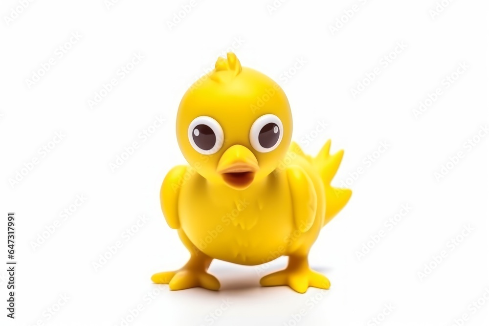 Toy rubber shriek yellow chicken isolated on white background. Generative AI