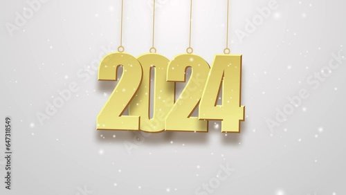 Happy New Year 2024 with snow on  background. Happy New Year celebration concept. Year 2024