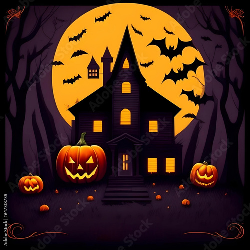 halloween background with pumpkins and houses